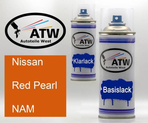 Nissan, Red Pearl, NAM: 400ml Sprühdose + 400ml Klarlack - Set, von ATW Autoteile West.